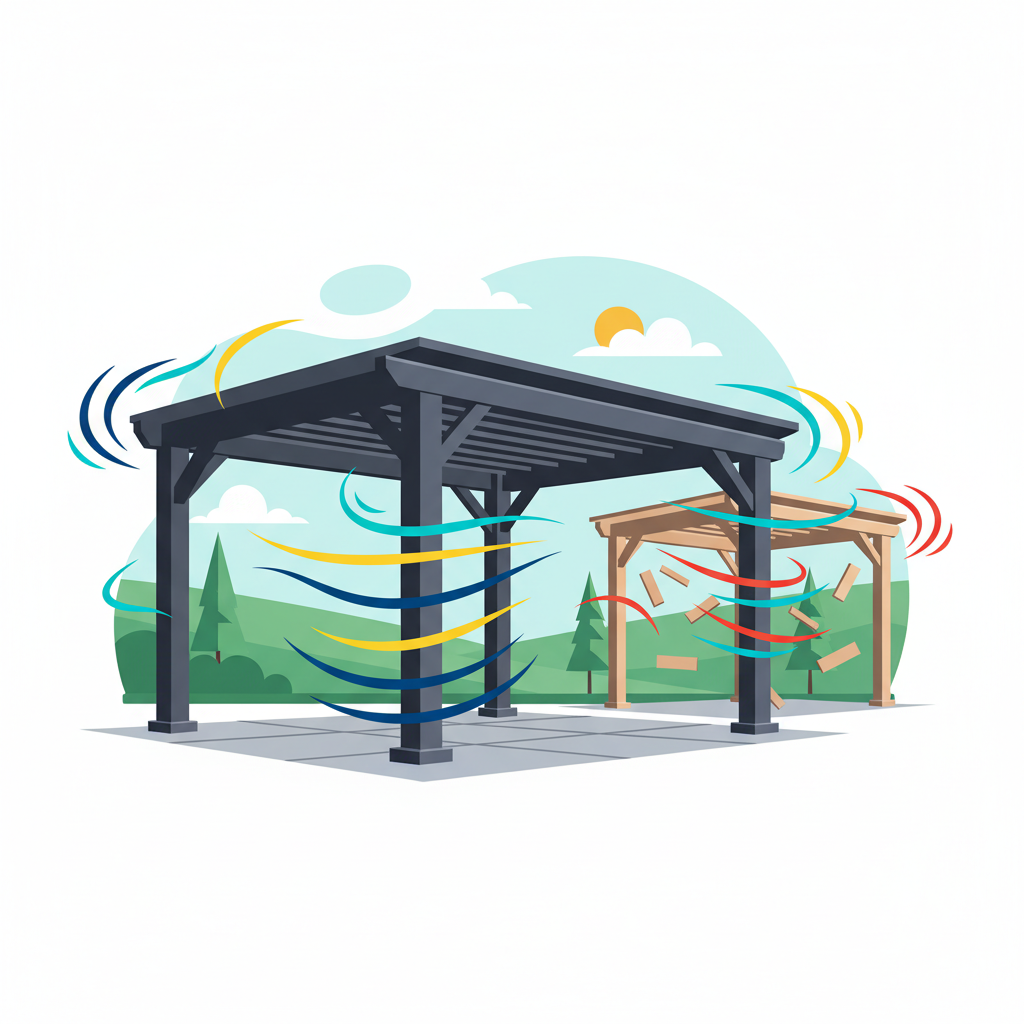Illustration for Fortify Your Outdoor Space: Heavy-Duty Aluminum Pergolas for High Wind Resistance