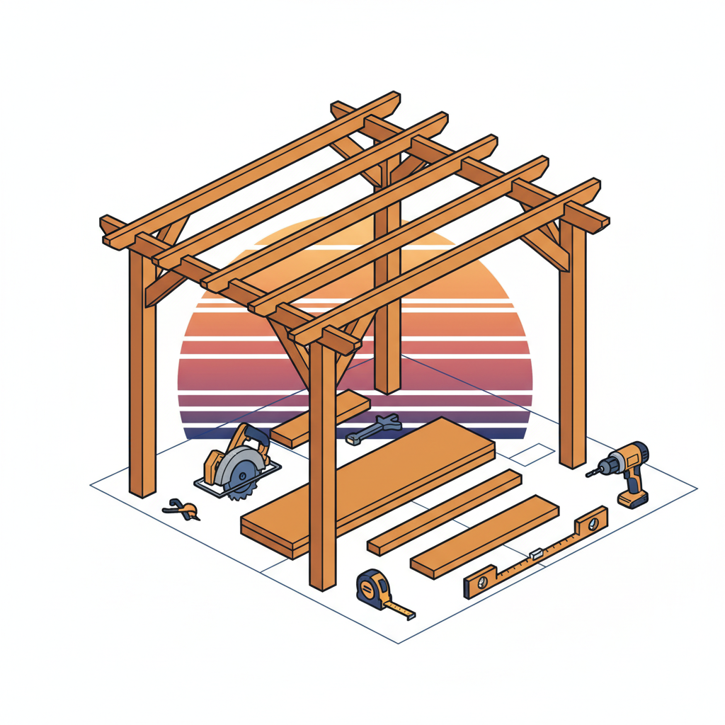 Illustration for Sunset Pergola Kits: Easy DIY Assembly & Essential Tools for Installation