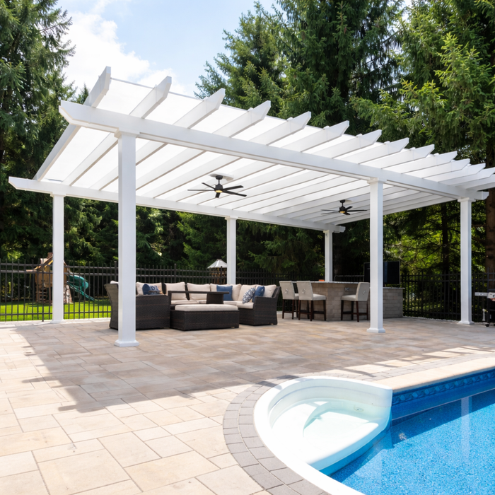 Large Freestanding Rainproof Patio Cover – Vinyl & Aluminum Frame – Up to 32' x 20' – Made in USA