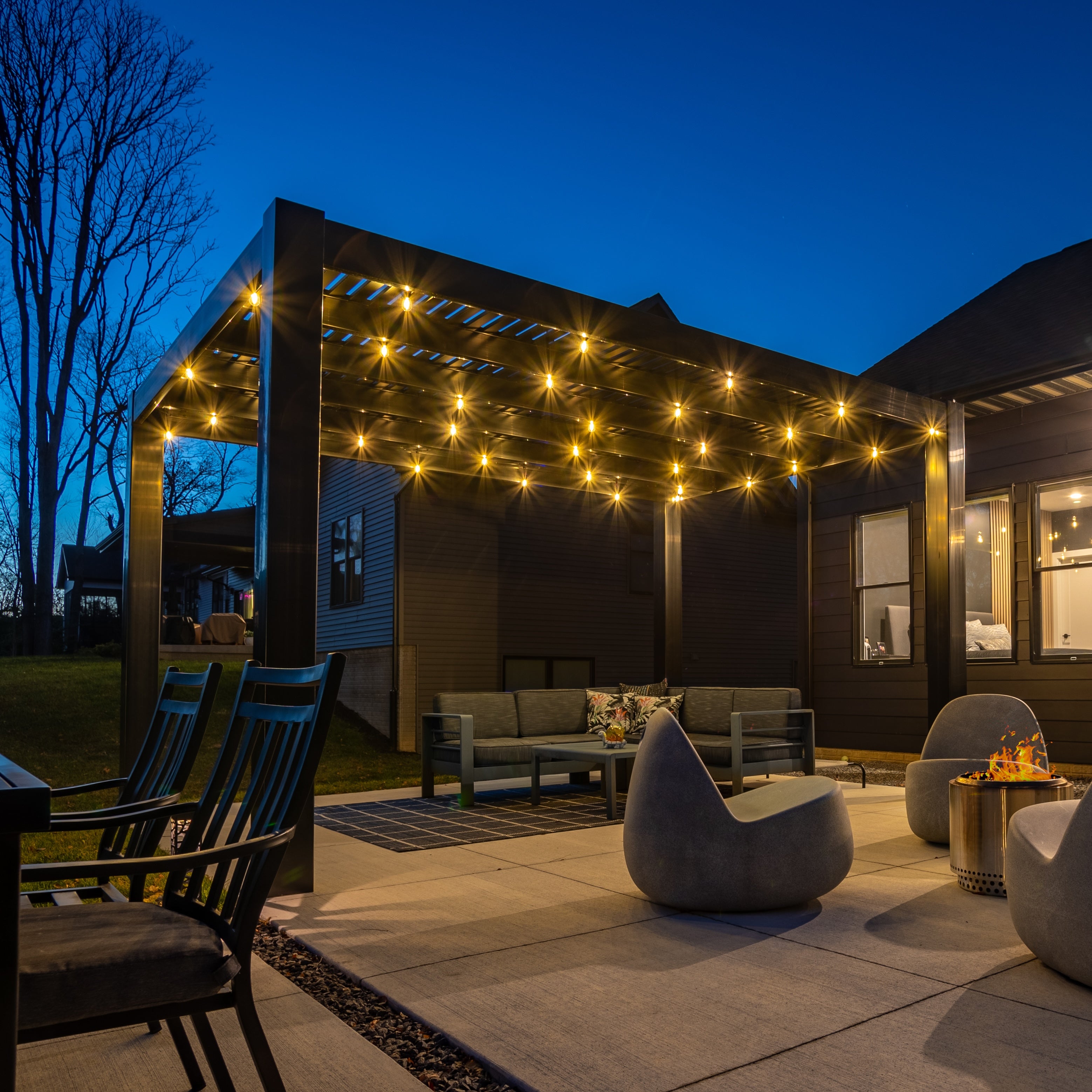 Modern pergola with roof for a permanent outdoor living area