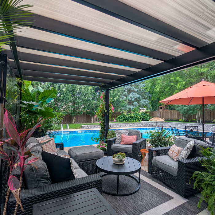 House-Attached 18x8 Patio Cover – Luxurious Vinyl & Aluminum Frame w/ Rainproof Polycarbonate Roof