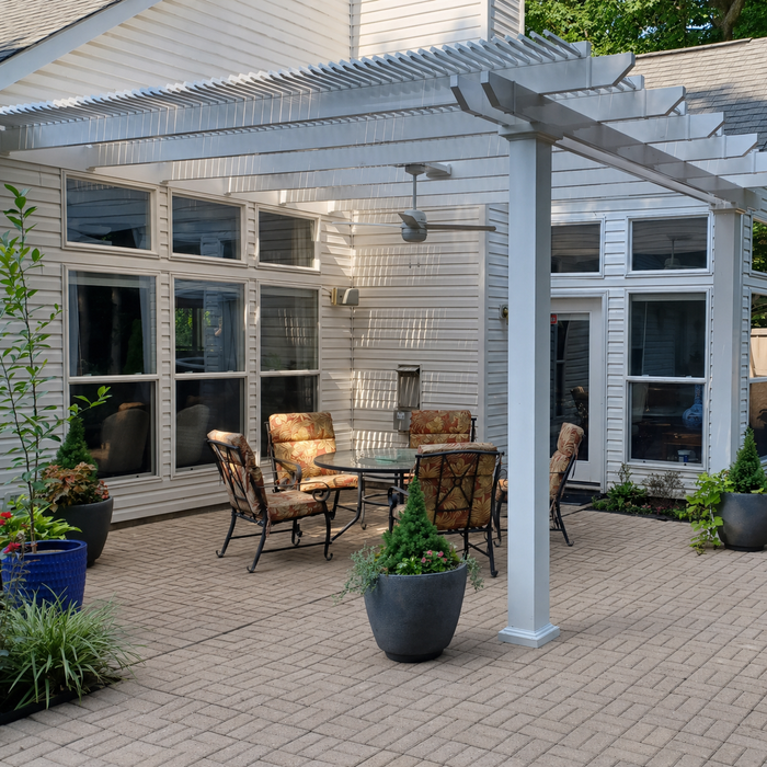 High-End Vinyl Pergola Attached to House – Heavy-Duty Aluminum Frame – Up to 24' x 24' – Made in USA