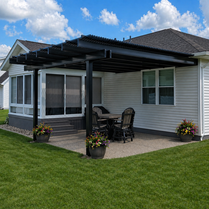High-End Vinyl Pergola Attached to House – Heavy-Duty Aluminum Frame – Up to 24' x 24' – Made in USA
