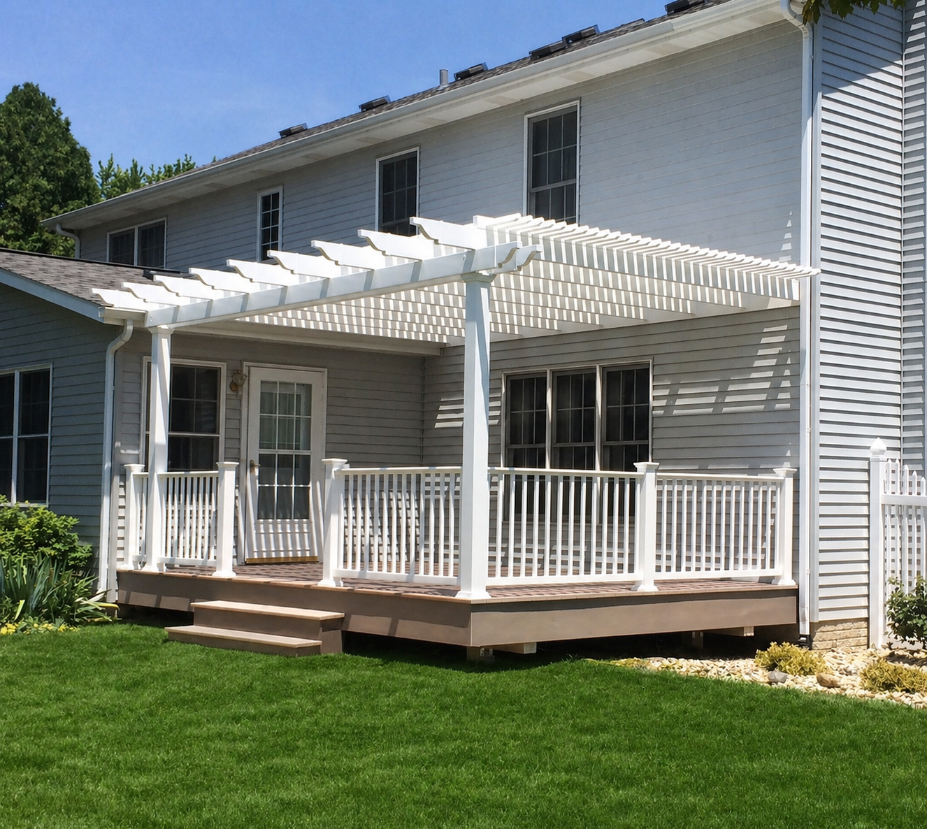 back porch shade awning with traditional slatted pergola roof