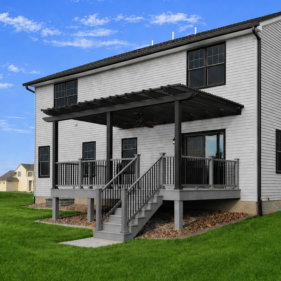 Traditional 3-post pergola attached to a house