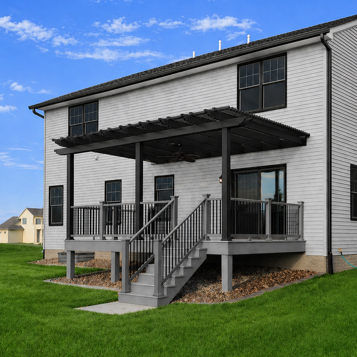 Large Custom Vinyl Pergola Attached to House – Heavy-Duty Aluminum Frame – Up to 32' x 24' – Made in USA