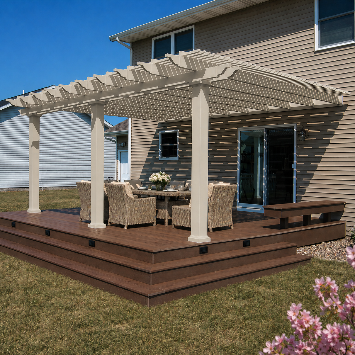 large traditional attached back porch awning and pergola kit