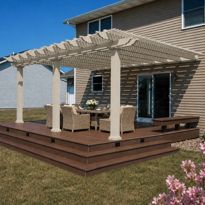 Large Custom Vinyl Pergola Attached to House – Heavy-Duty Aluminum Frame – Up to 32' x 24' – Made in USA