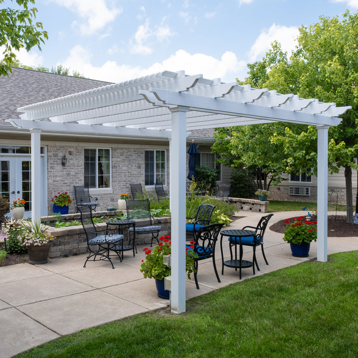 High-End Freestanding Vinyl Pergola w/ Heavy-Duty Aluminum Frame – Up to 24' x 24' – Made in USA