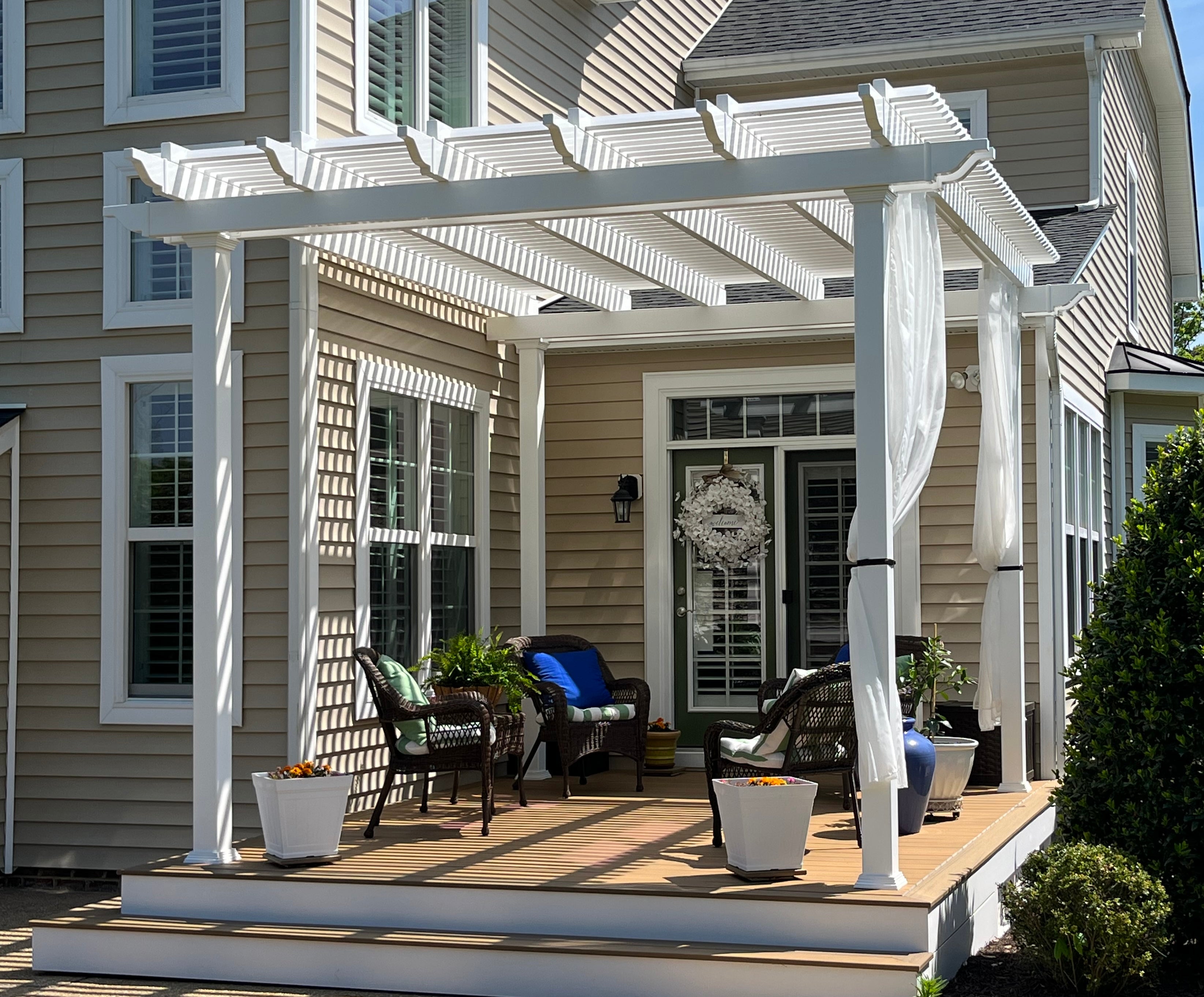Pergola with waterproof roof and outdoor shade structure