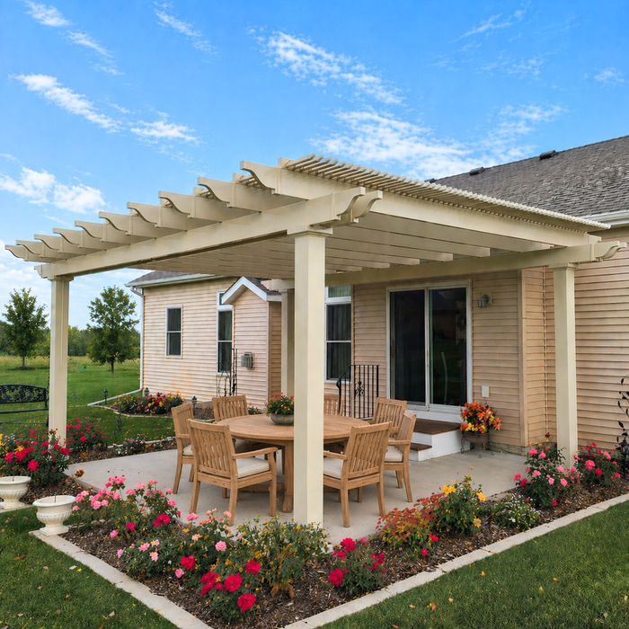 High-End Freestanding Vinyl Pergola w/ Heavy-Duty Aluminum Frame – Up to 24' x 24' – Made in USA