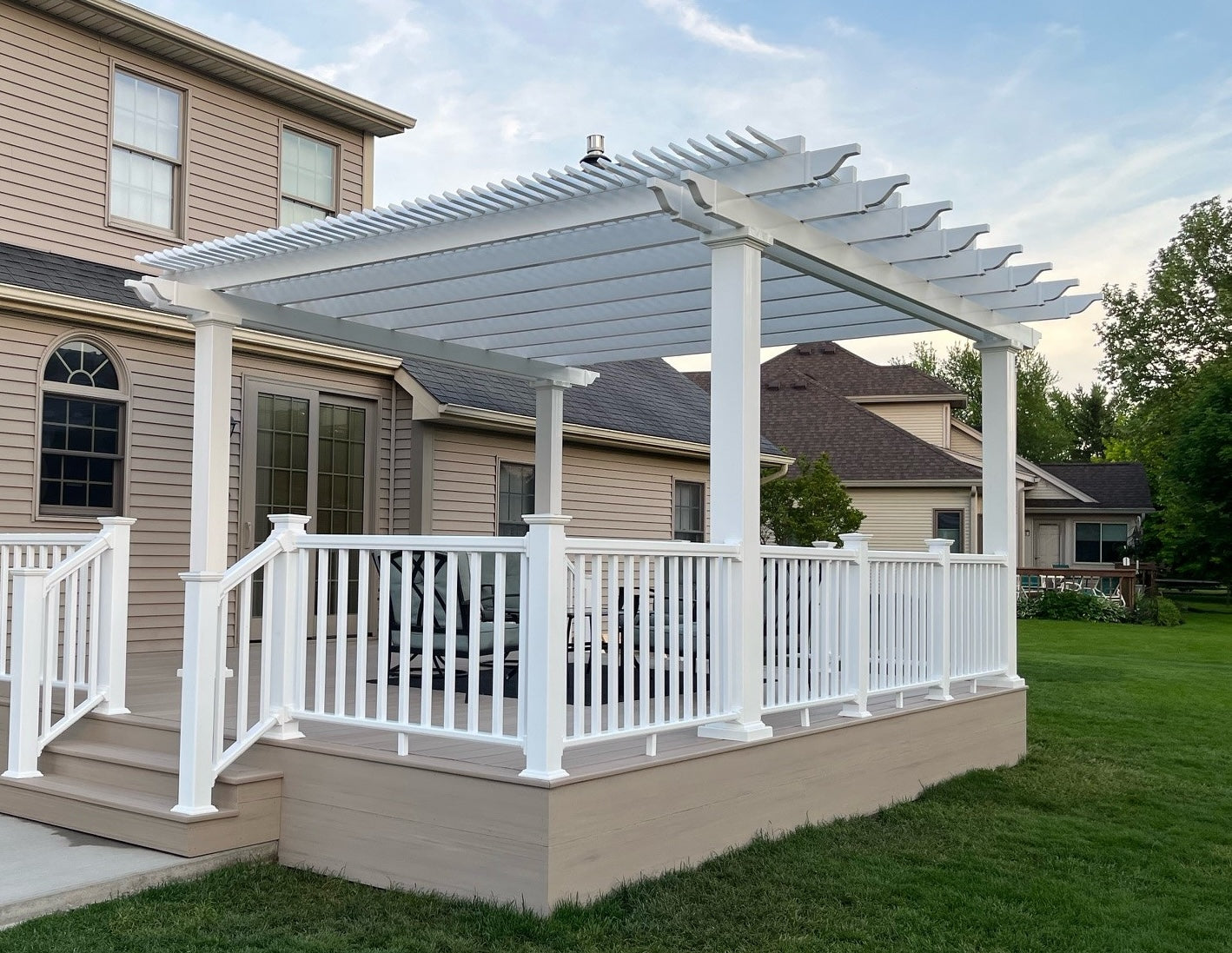 traditional pergola for small patio with freestanding four-post design