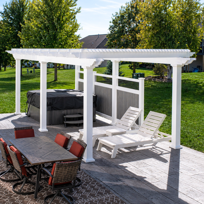 Luxury Freestanding Outdoor Vinyl Pergola With Heavy-Duty Aluminum Frame – Up to 32' x 24' – Made in USA