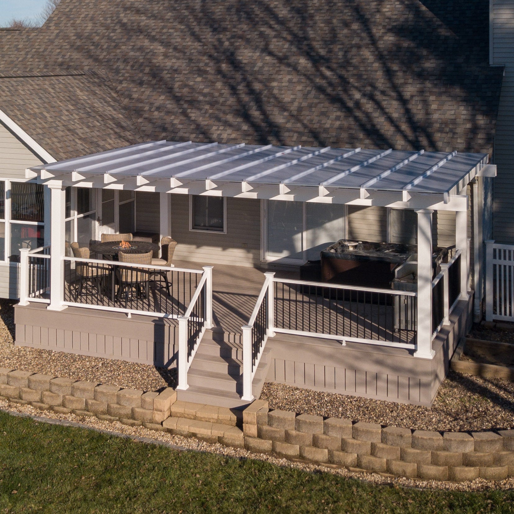 outdoor kitchen pergola with solid rainproof polycarbonate roof