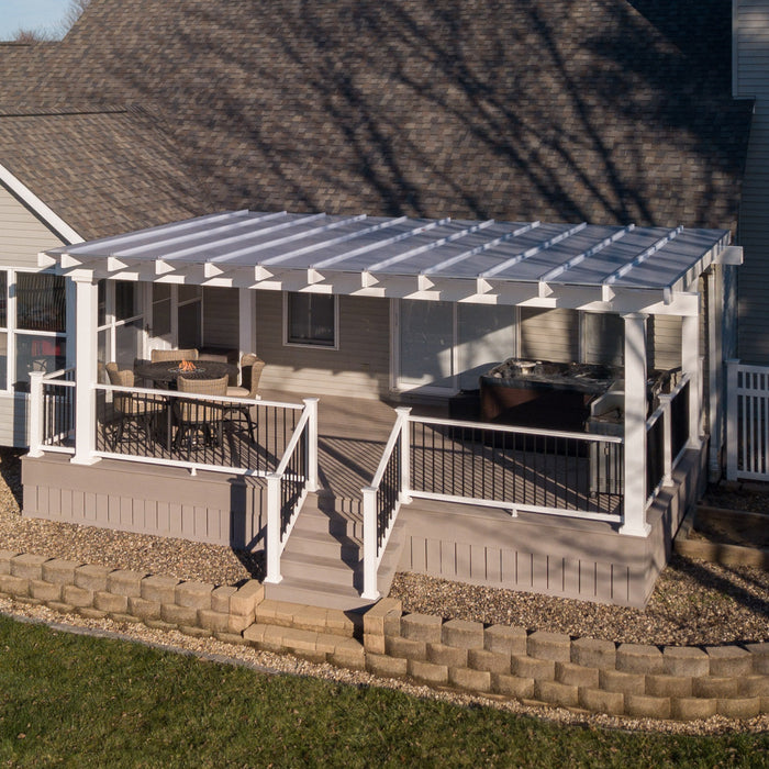 High-End Patio Cover w/ Rainproof Polycarbonate Roof – Vinyl/Aluminum Frame – Up to 20' x 20' – Made in USA