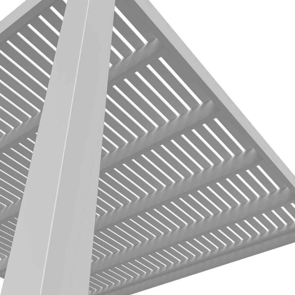 Schematic view looking up at the roof of a modern pergola, illustrating how much shade the pergola provides