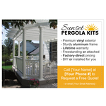 Back side of a personalized 4x6 flyer for Area Reps to advertise Sunset Pergola Kits locally