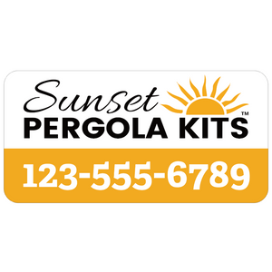 Picture of a Sunset Pergola Kits car magnet featuring the SPK logo and a dummy phone number