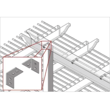 Schematic drawing showing that hurricane brackets should be installed on the underside of every intersection of a beam and a rafter