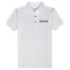 Picture of a white men's polo shirt with the Sunset Pergola Kits logo over the left breast