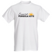 Picture of a white men's T-shirt with the Sunset Pergola Kits logo over the chest