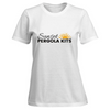 Picture of a white women's T-shirt with the Sunset Pergola Kits logo over the chest